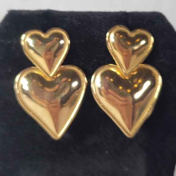 Revolve Peter+June Gold-Tone Double Heart Dangle Earrings - Picture 2 of 4